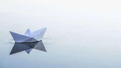 Minimalist paper boat floating on calm water surface with gentle ripples