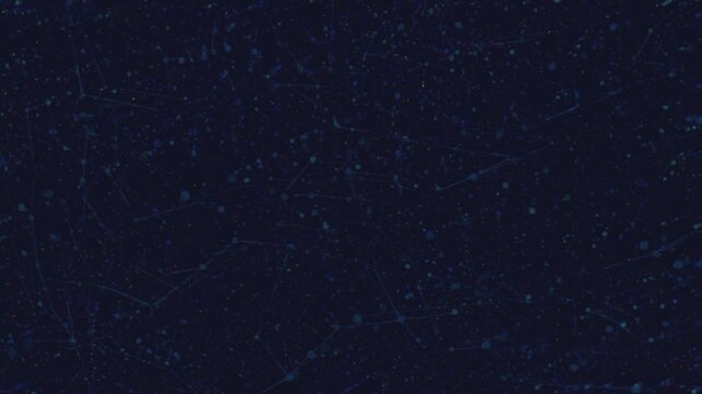 Dark blue background with scattered glowing dots and thin connecting lines resembling a star map or network
