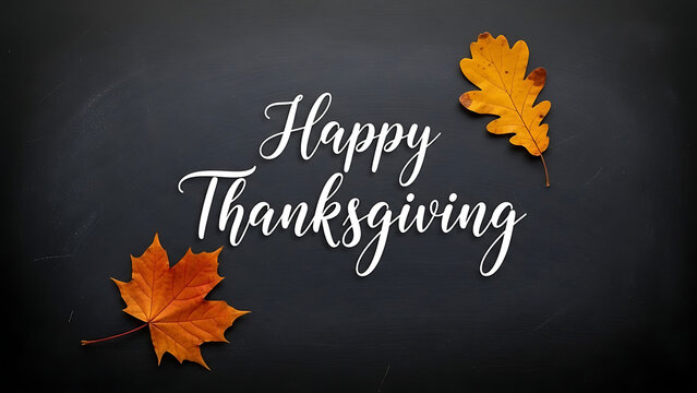 Happy Thanksgiving A Warm Greeting with Autumn Leaves and Festive Vibes on a Dark Background