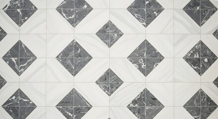 Elegant white and dark gray diamond patterned floor or wall tiles