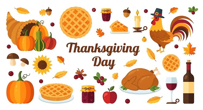 Festive Thanksgiving Day Illustration with Traditional Feast Elements