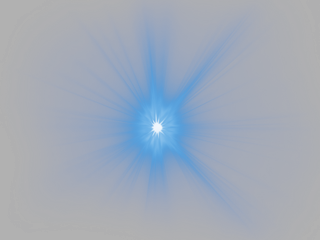 A radiant blue starburst with a bright white center, emanating light and energy against a neutral gray backdrop isolated on transparent background