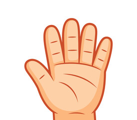 Fototapeta premium A cartoon hand is raised, showing five fingers in a stop gesture.