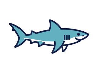 Obraz premium A cute cartoon shark swims against a white background.