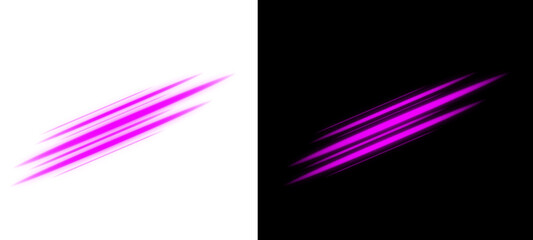 A vibrant magenta light streak effect isolated on transparent background and black background,...
