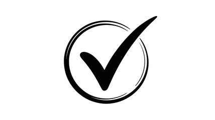 A black checkmark symbol is drawn inside a circle on a white background.
