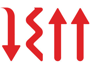 Four red arrows point in different directions and styles on a white background.