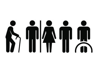Iconic figures represent a diverse group of people using public facilities.