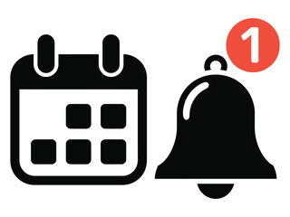 A calendar and a notification bell with a badge indicating one new alert.