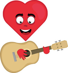 vector illustration emoticon character heart cartoon playing musical instrument guitar