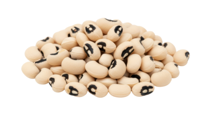 Pile of black-eyed peas isolated PNG, creamy white legumes with black hilum on transparent background, healthy food ingredient