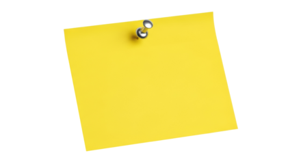 Yellow sticky note PNG isolated on transparent background, reminder message for office and personal use, push pin attached