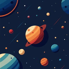 Fototapeta premium Vibrant cosmic scene featuring planets and streaking comets in deep space