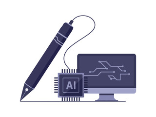 A stylus pen connected to a computer screen via a central processing unit labeled AI.