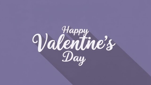 Happy Valentine's Day white text with long shadow effect on a purple background