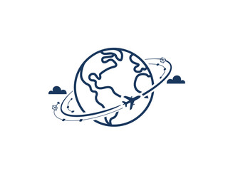 An airplane travels around the globe, representing global travel and exploration.