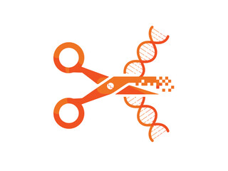 Scissors cutting a DNA strand, representing gene editing technology.