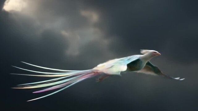 Fantasy bird in flight majestic creature with colorful feathers