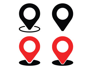 Four distinct map pin icons are shown in black and red.