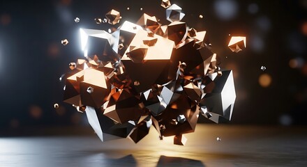 Intense metallic fragmentation creating a dazzling burst of abstract energy and destruction