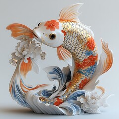 Artistic porcelain koi fish and flowers design high resolution picture