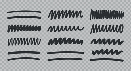 Set of Hand Drawn Scribble Lines for Underline or Highlight