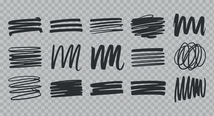 Collection of Various Hand Drawn Scribble Lines and Shapes