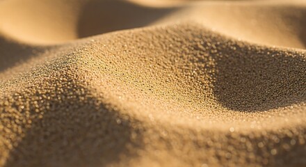 Close up view of golden desert sand dunes showing fine grain texture and soft natural light
