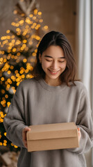 Woman Holding a Christmas Gift Box
Holiday Portrait with Present