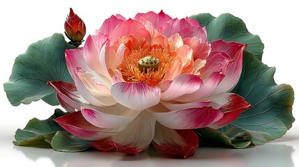 Beautiful blooming lotus flower with green leaves high resolution picture