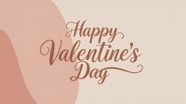 Elegant Happy Valentine's Day greeting card with cursive typography on a soft pink and beige abstract background for a romantic celebration