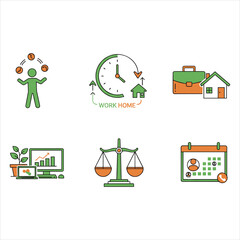 Modern business work-life balance remote work vector icon set isolated on white background, Vector