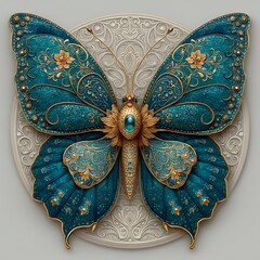 Beautiful blue and gold butterfly illustration high resolution picture