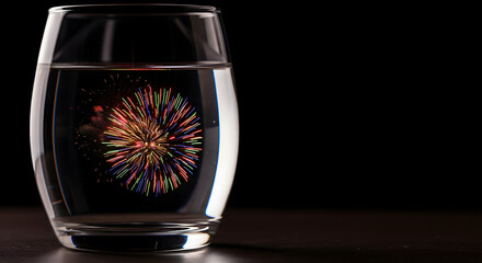Empty Glass Reflecting Fireworks