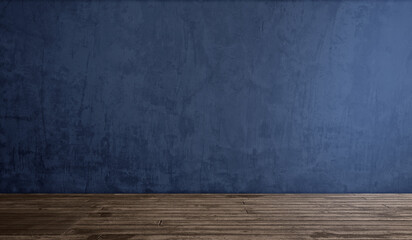 Empty Industrial Loft Room Interior Background Template. Rough Blue Concrete Cement Wall Texture...