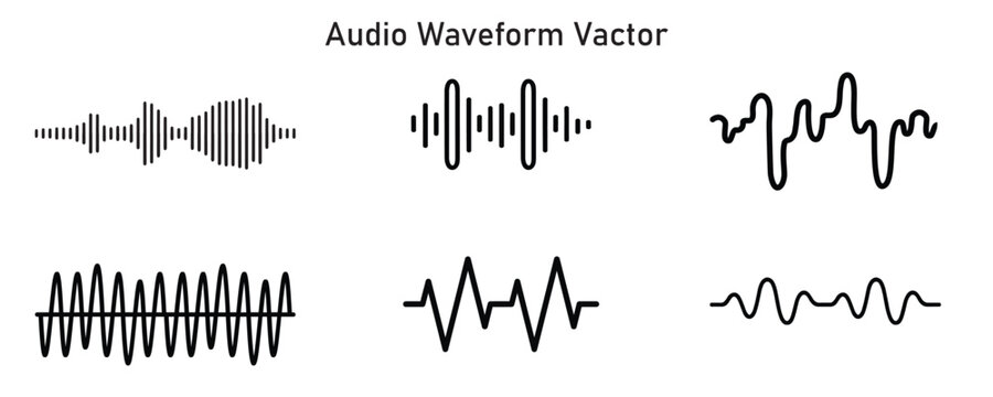 Abstract Audio Waveform Line Set &ndash; Minimal Sound Waves, Voice Frequency Patterns, Music Signal Pulses, Equalizer Shapes & Digital Audio Visualization Icons