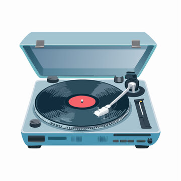 Jolie platine disque vinyle, vintage, vue du dessus, isol&eacute;e sur fond blanc, r&eacute;tro, musique, audio