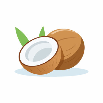 Jolie noix de coco enti&egrave;re et coup&eacute;e, en gros plan, isol&eacute; sur un fond blanc