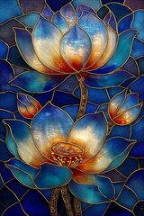 Beautiful luminous flowers in blue and gold tones high resolution picture
