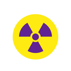Radiation symbol warning sign in yellow and purple circle icon