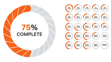 Circular progress bars set with various completion percentages