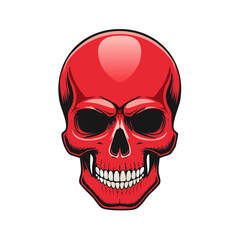 Fototapeta premium Stylized Red Skull with Black Eye Sockets and Bared Teeth Iconographic Design