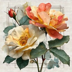 Beautiful watercolor rose flower painting art high resolution picture