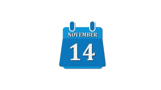 November 14 date icon, calendar reminder animation, blue schedule symbol, digital planner alert, event notification graphic, time management design, important day marker, appointment highlight, minima