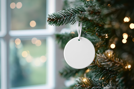 Festive tree ornament mockup, transparent design