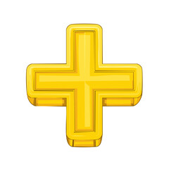 Obraz premium Golden Plus Sign: 3D Cartoon Style, Medical Symbol, Addition Element, Shiny Graphic Icon