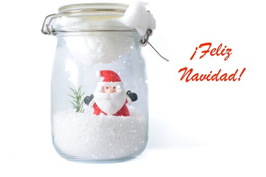 Spanish Feliz Navidad card with Santa jar