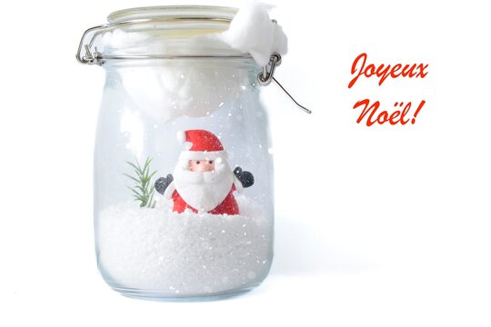 French Joyeux Noel card with Santa jar