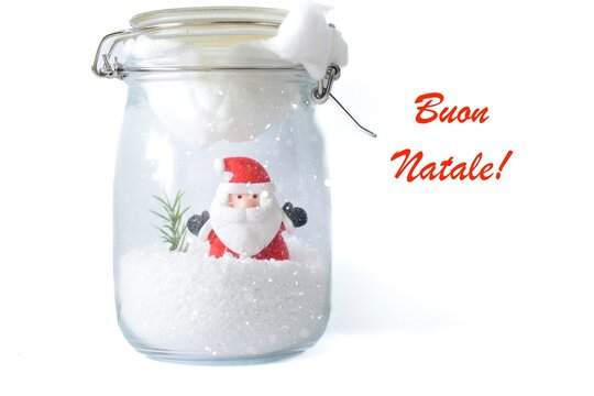 Italian Buon Natale card with Santa jar
