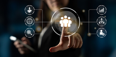 Business teamwork connected around a globe representing cooperation, leadership, and organizational strategy Parse